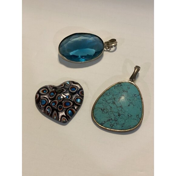 LOT of 3 turquoise blue 2” PENDANTS Bohemian Fashion Gemstone Glass preowned PIC - Picture 4 of 5